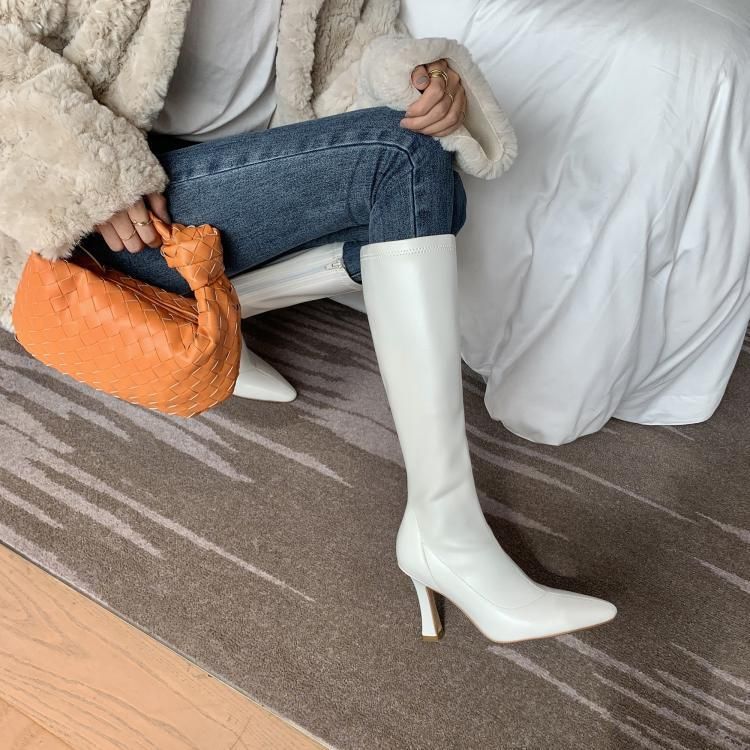 Chunky Boots Pointy-Toe Heel Tall