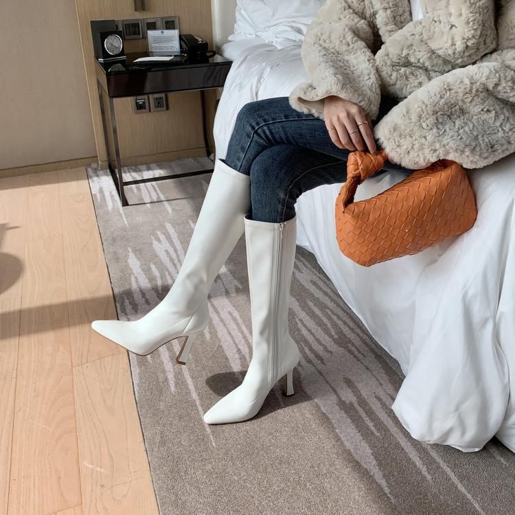 Chunky Boots Pointy-Toe Heel Tall
