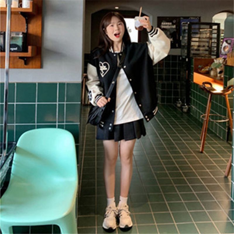 Heart Pattern Baseball Jacket