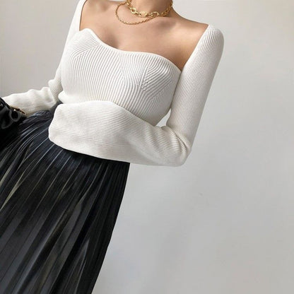 Square-Neck Ribbed Knit Top