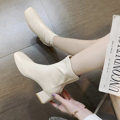 Plain Short Heel Chunky Boots