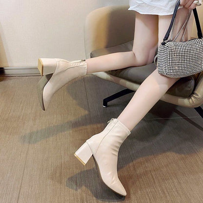 Plain Short Heel Chunky Boots