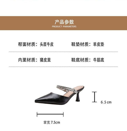 Pointy-Toe High-Heel Mules Rhinestone