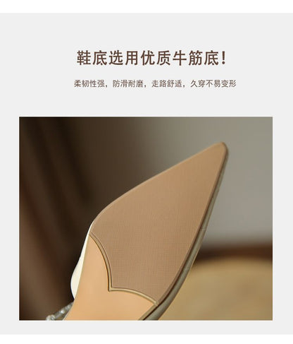 Pointy-Toe High-Heel Mules Rhinestone