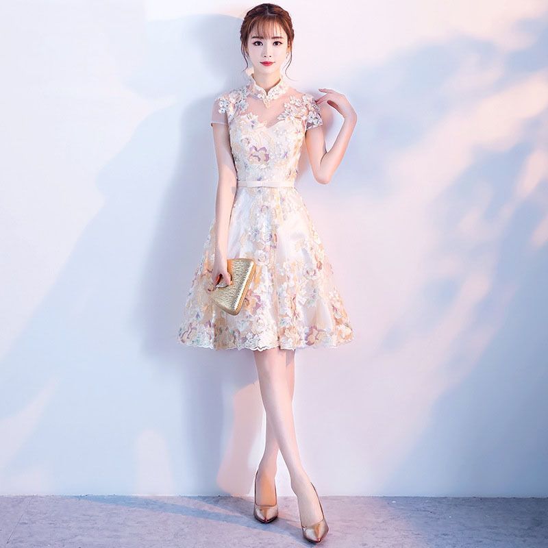 Floral Embroidered Qipao Cocktail Dress