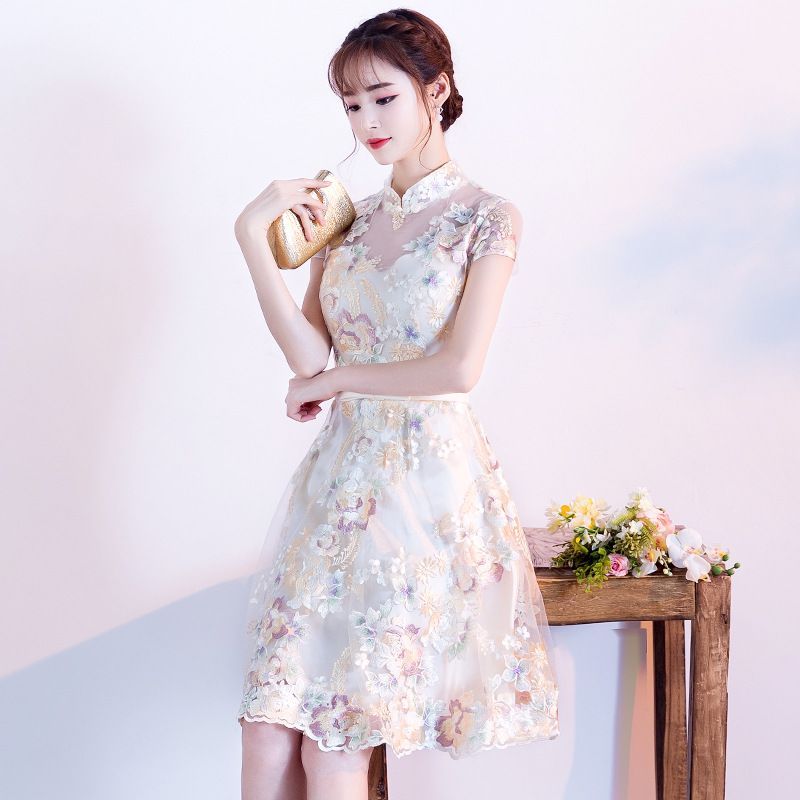 Floral Embroidered Qipao Cocktail Dress