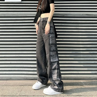 Baggy High Waist Print Jeans Graphic
