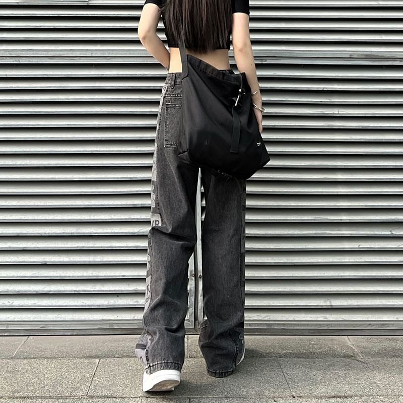 Baggy High Waist Print Jeans Graphic