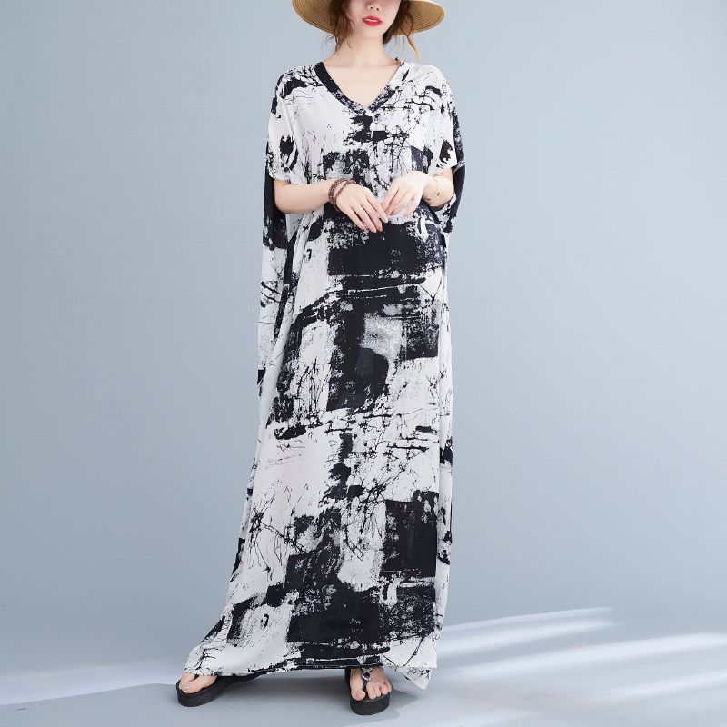 Short-Sleeve Tie-Dye Maxi Oversized T-Shirt Dress