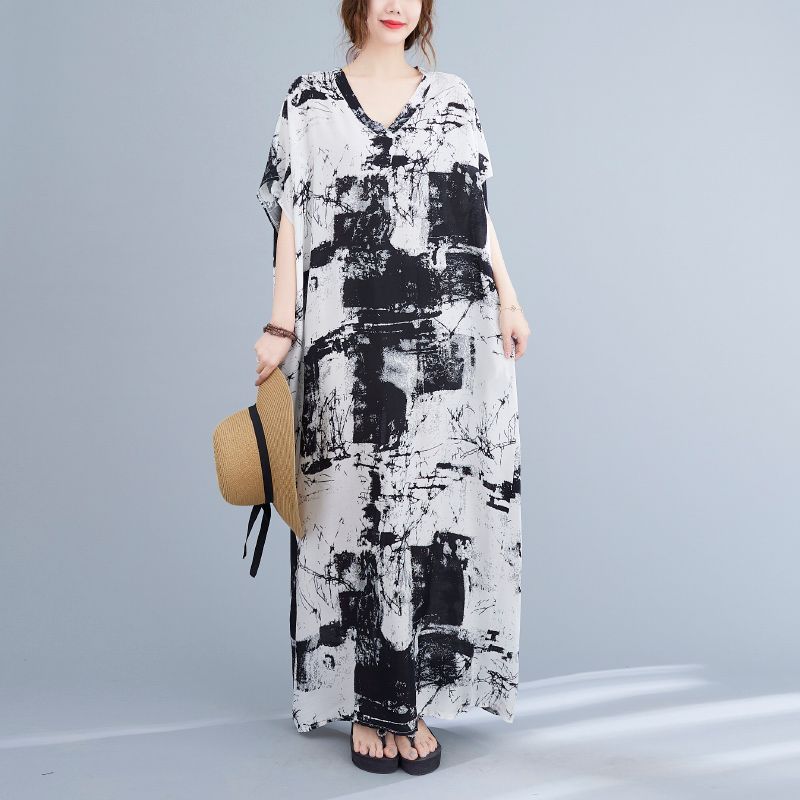 Short-Sleeve Tie-Dye Maxi Oversized T-Shirt Dress