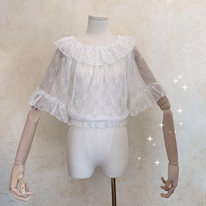 Lolita Short-Sleeve Ruffle Blouse / Lace Blouse / Long-Sleeve Lace Top