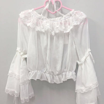 Lolita Short-Sleeve Ruffle Blouse / Lace Blouse / Long-Sleeve Lace Top