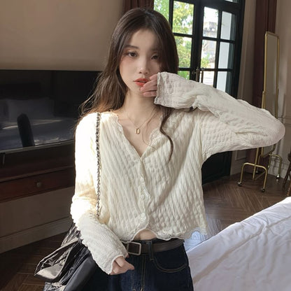 Lace Trim Cropped Blouse