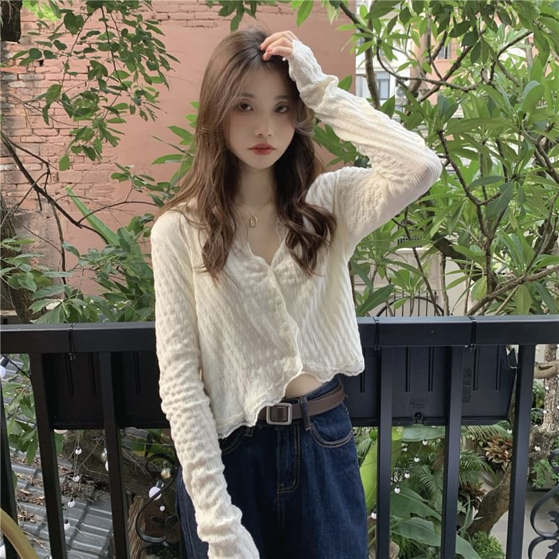 Lace Trim Cropped Blouse