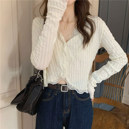 Lace Trim Cropped Blouse