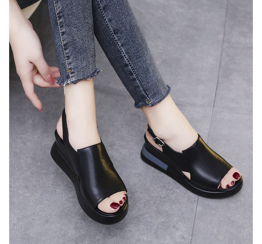 Peep-Toe Slingback Wedge-Heel Sandals Platform