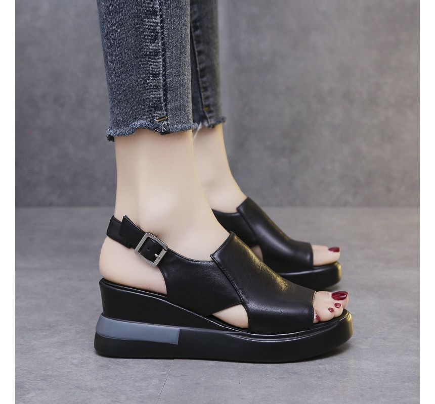 Peep-Toe Slingback Wedge-Heel Sandals Platform