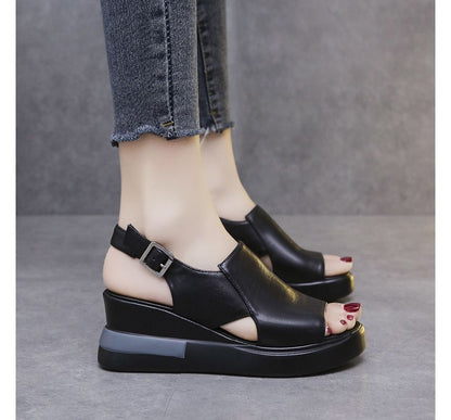 Peep-Toe Slingback Wedge-Heel Sandals Platform