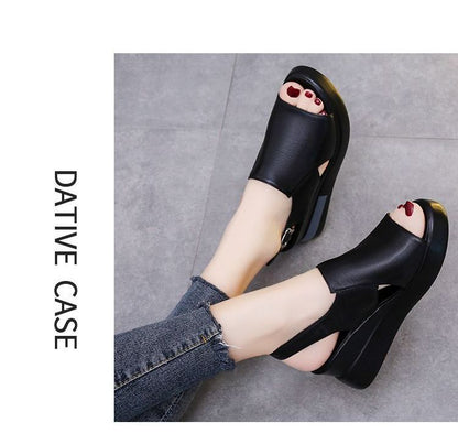 Peep-Toe Slingback Wedge-Heel Sandals Platform