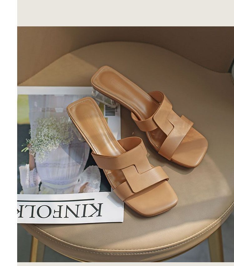 Sandals Square-Toe Slide Chunky-Heel