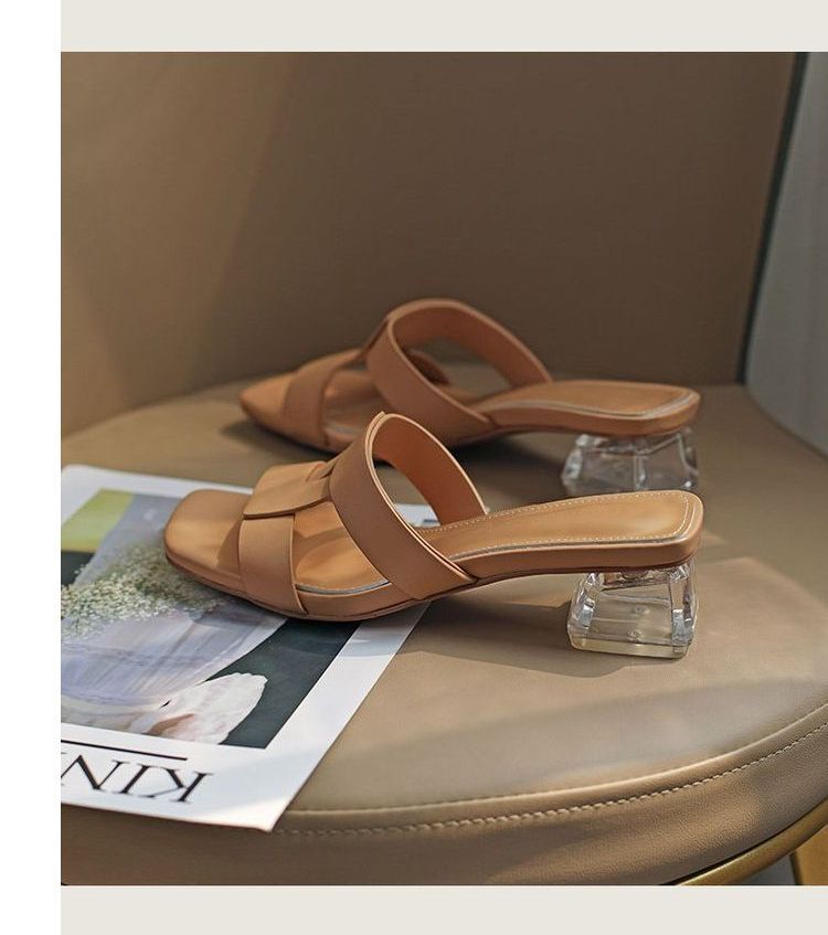 Sandals Square-Toe Slide Chunky-Heel