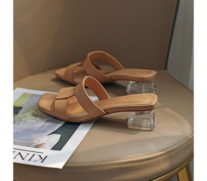 Sandals Square-Toe Slide Chunky-Heel