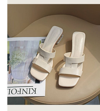 Sandals Square-Toe Slide Chunky-Heel