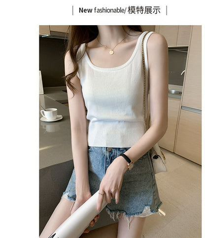 Plain Knit Crop Tank Top