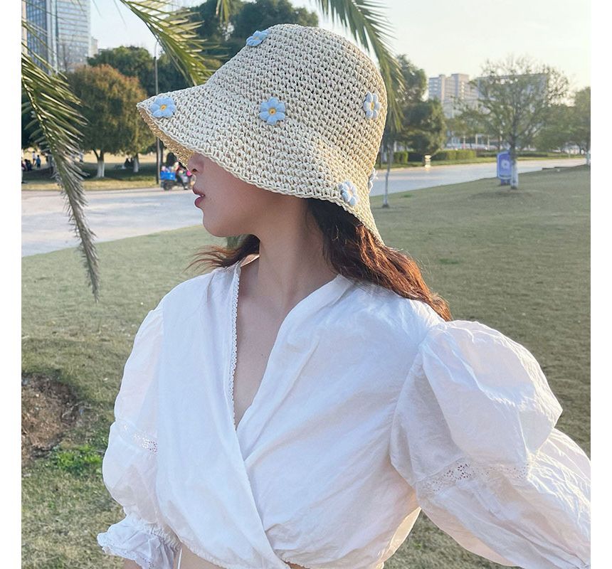 Hat Woven Floral Sun
