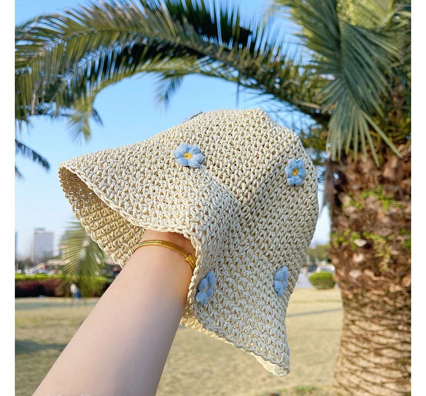 Hat Woven Floral Sun