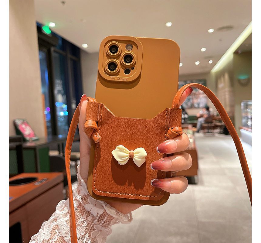 Bow Card Holder Crossbody Strap Phone Case