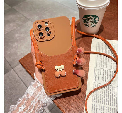 Bow Card Holder Crossbody Strap Phone Case