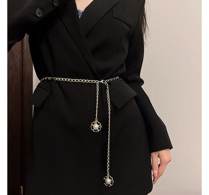 Chain Belt Pearl Floral Faux