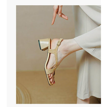 Chunky Sandals Cross Strap Square-Toe Heel