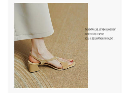 Chunky Sandals Cross Strap Square-Toe Heel