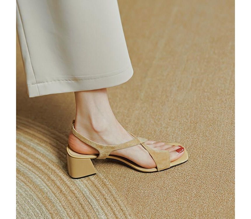 Chunky Sandals Cross Strap Square-Toe Heel