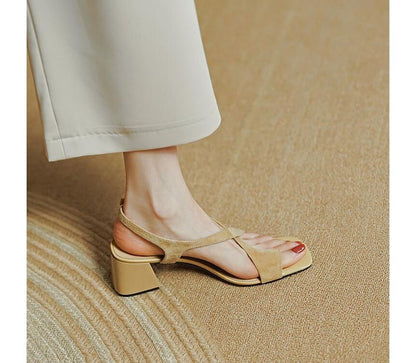 Chunky Sandals Cross Strap Square-Toe Heel