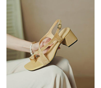 Chunky Sandals Cross Strap Square-Toe Heel