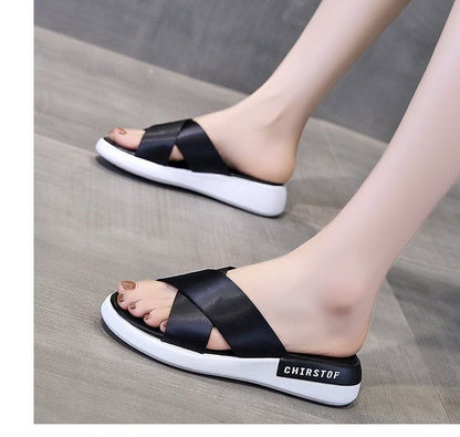 Platform Slide Sandals Crisscross
