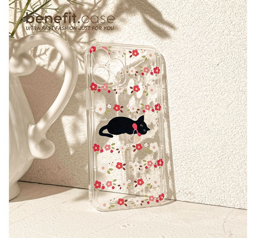 Phone Case Transparent Cat Flower