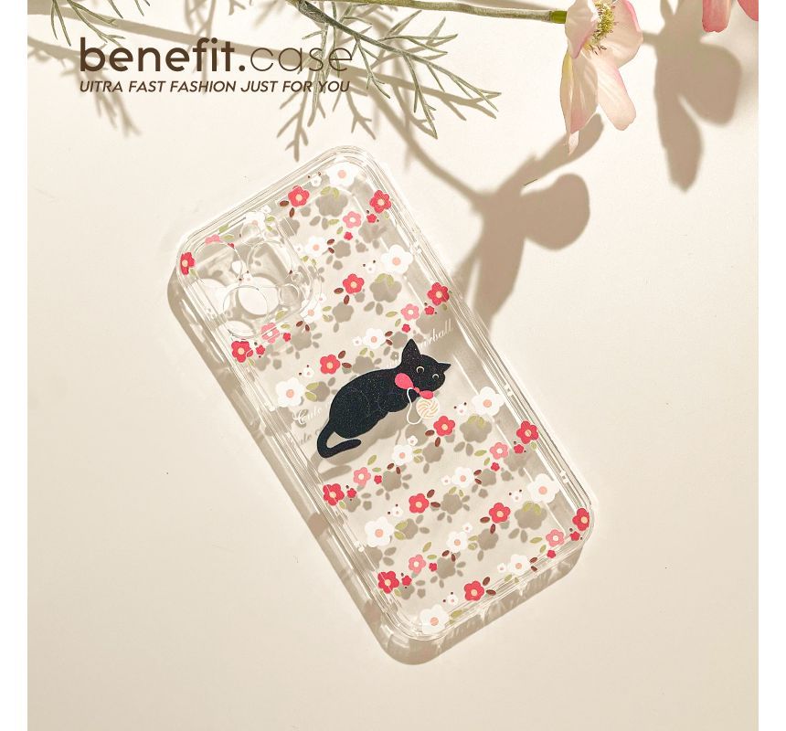 Phone Case Transparent Cat Flower