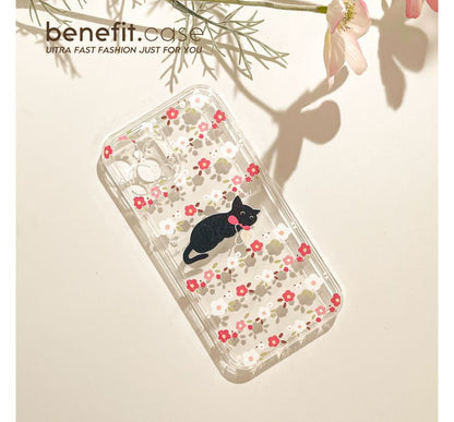Phone Case Transparent Cat Flower
