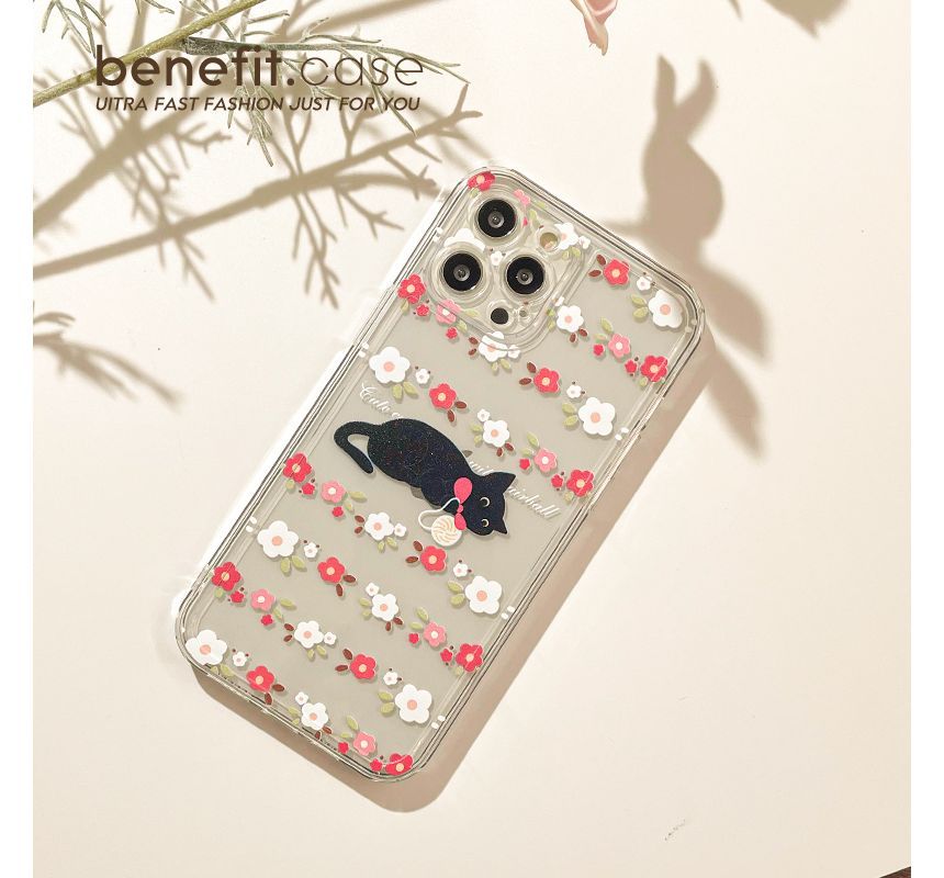 Phone Case Transparent Cat Flower
