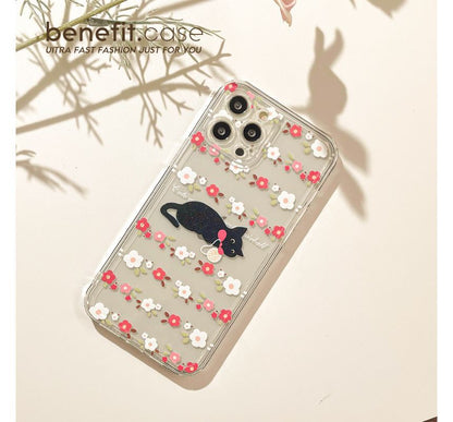 Phone Case Transparent Cat Flower