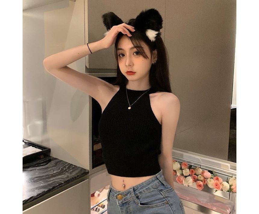 Halter Knit Top Tank Crop