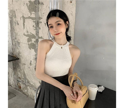 Halter Knit Top Tank Crop