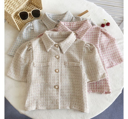 Short-Sleeve Tweed Crop Shirt