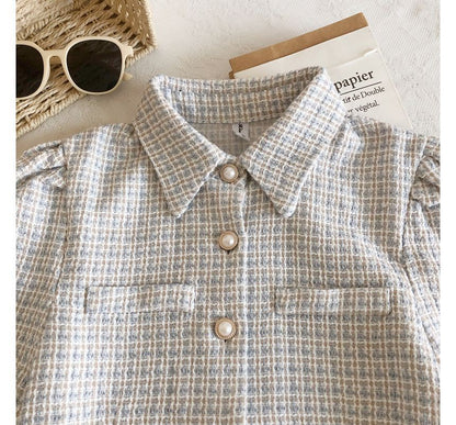 Short-Sleeve Tweed Crop Shirt