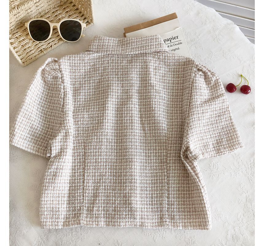 Short-Sleeve Tweed Crop Shirt