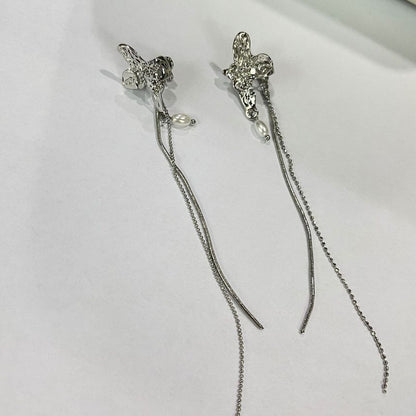 Drop Earring Shirred Fringed Clip-On